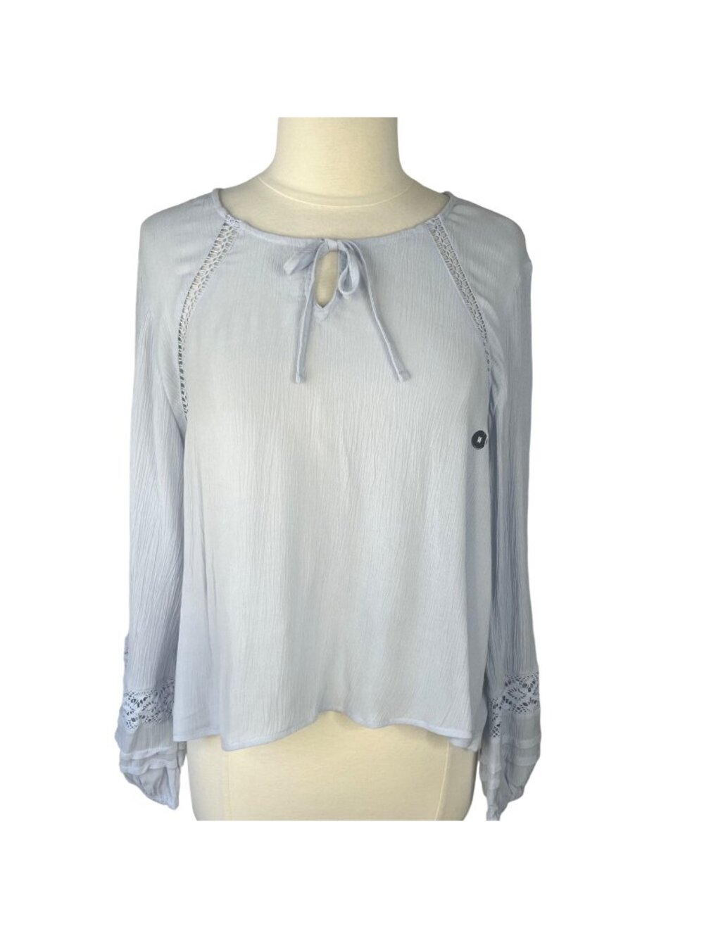 Hollister Blouse Shirt Medium Blue New Embroidered Detail